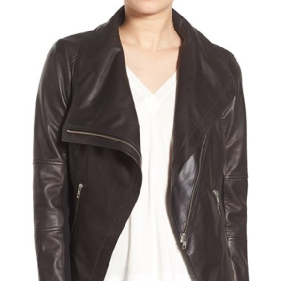 trouve drape front leather jacket